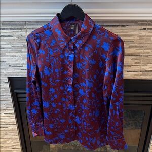Simons Icône Burgundy and Blue Floral Shirt